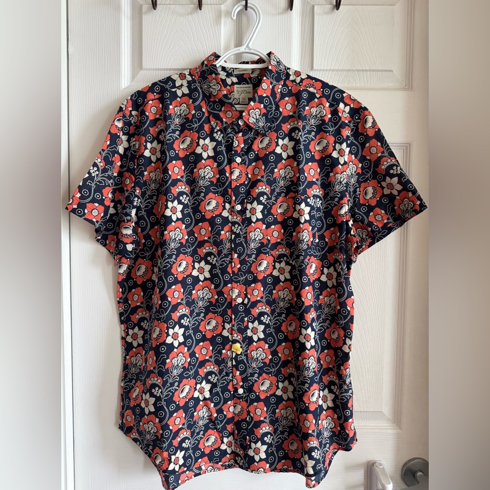 J. Crew Floral Button Down Shirt - Orange and Blue